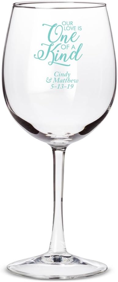 Personalized Color Printed 12oz Wine Glass - Our Love Is One Of A Kind - Robins Egg Blue - 12 pack