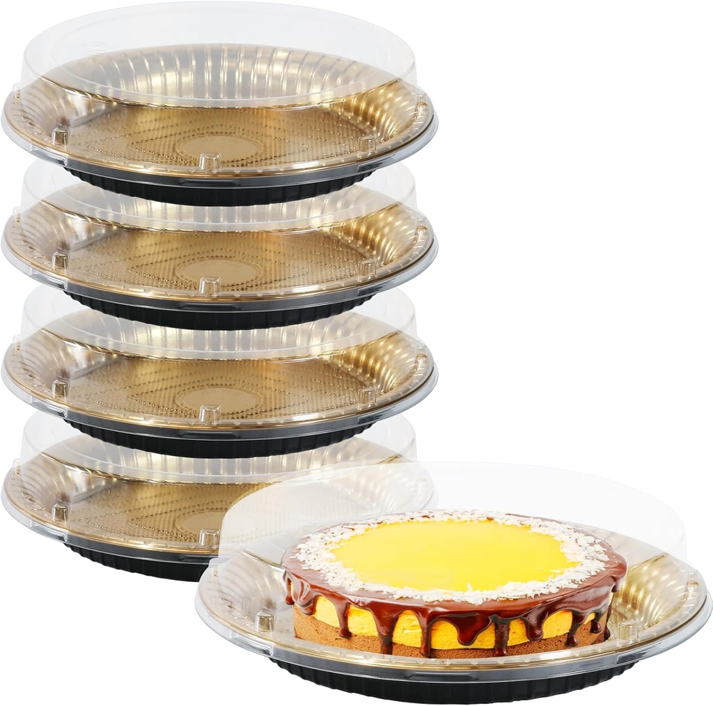 10.8" Catering Trays with Lids [5 Pack], Disposable Pie Carrier with Clear Lid Round Party Trays and Platters for Party Cake Pie Sandwich Cookie (5)