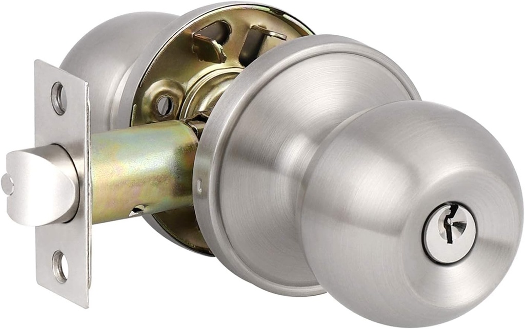 Knobonly 3 Pack Keyed Entry Door Knobs, Brushed Nickel Classical Round Ball Door Knob, Locking Door Knobs in Satin Nickel Finish, Not Keyed Alike
