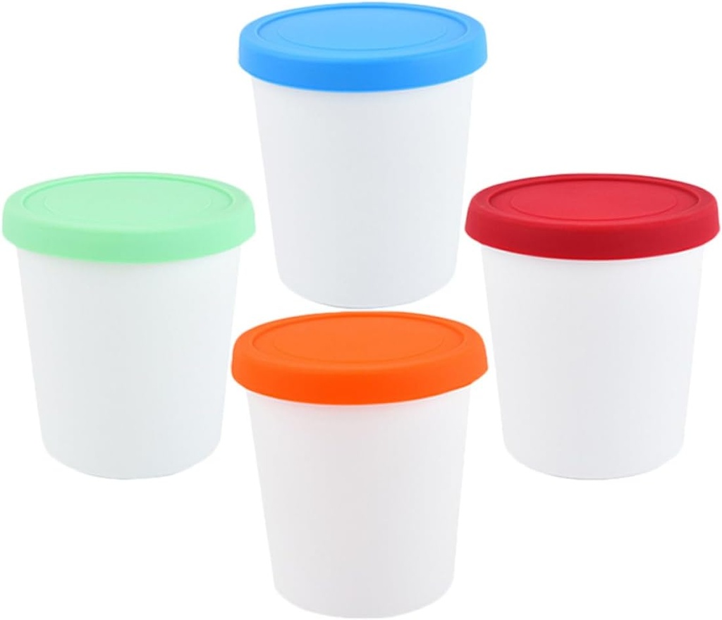 Alipis 4pcs Reusable Ice Cream Containers Lids Round Dessert Cups for Homemade Ice Cream Storage for Yogurt and Desserts