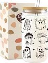 Halloween Gifts for Women, Halloween Cups Tumbler Glasses Drinking, Boo Basket Stuffers Stuff, Spooky Gifts, Ghost Decorations Decor Indoor, Cute Iced Coffee Cup, Black, 16 oz
