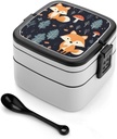 Cute Fox Bento Box Stackable Lunch Box Container Detachable Double Lunchbox for Adults, style