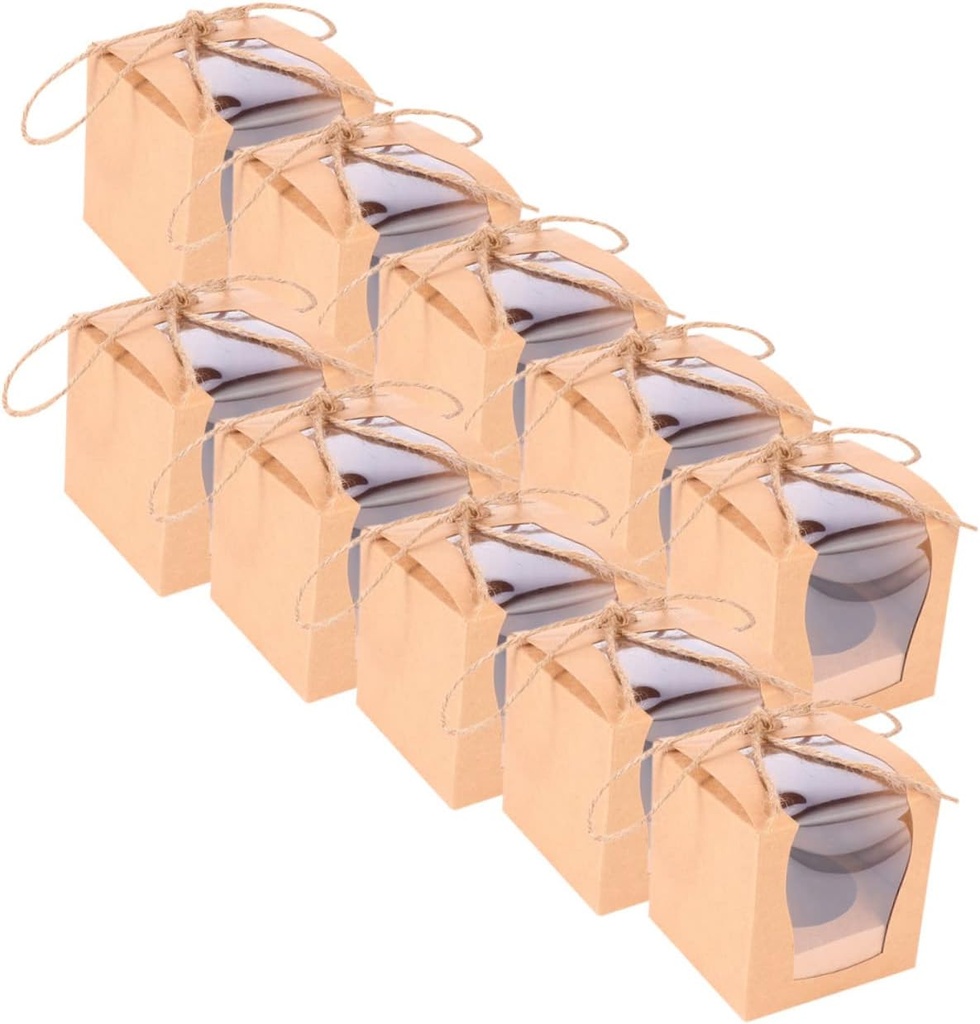 PRETYZOOM 10pcs Kraft Paper Muffin Boxes Window Retro Design Cupcake Containers for Birthday Parties and Events