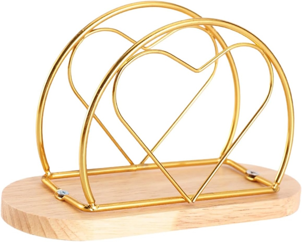 Amosfun Chic Heart Shaped Napkin Holder with Wooden Base Vertical Paper Serviette Dispenser for Dining Tables Stylish Stable Design for Home Hotel and Restaurant Use