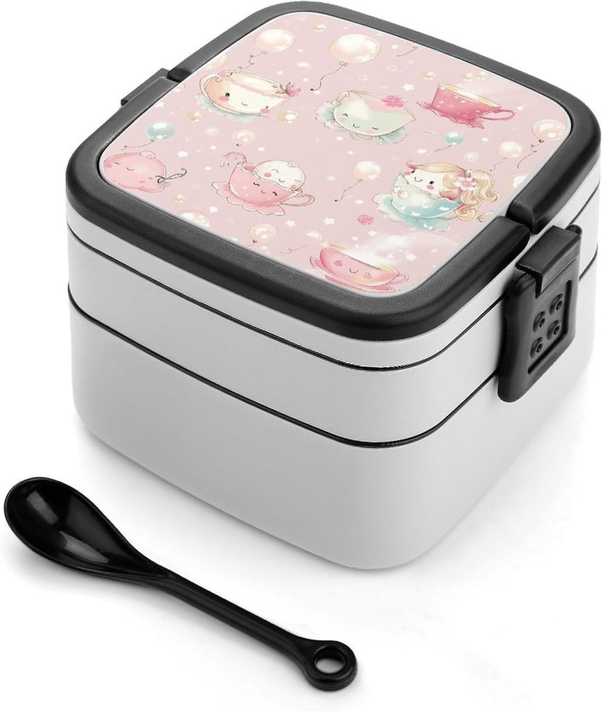 Bento Lunch Box for Women Lunch Containers for Adults Retro Peach Pattern Double Layered Lunchbox Large Capacity Bento Box with Cutlery for Work Picnic Camping Travel, style