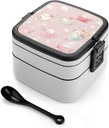 Bento Lunch Box for Women Lunch Containers for Adults Retro Peach Pattern Double Layered Lunchbox Large Capacity Bento Box with Cutlery for Work Picnic Camping Travel, style