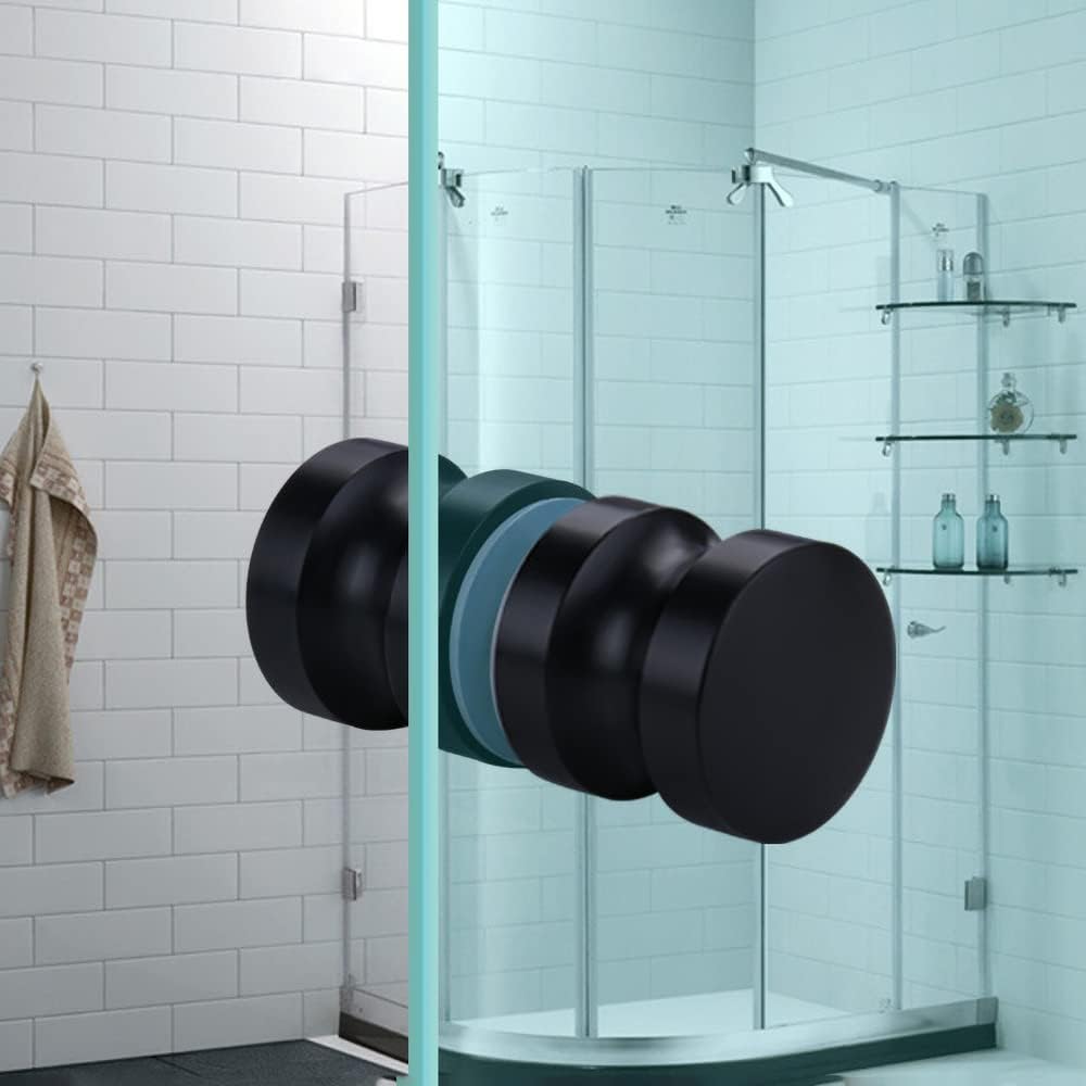 YIDELAI-Glass Door Handle, 2.4 inch Aluminum Alloy Single Hole Handle, Solid Cylindrical Shower Room Sliding Glass Door Handle, Bathroom Shower Room Accessories.(1, black2)