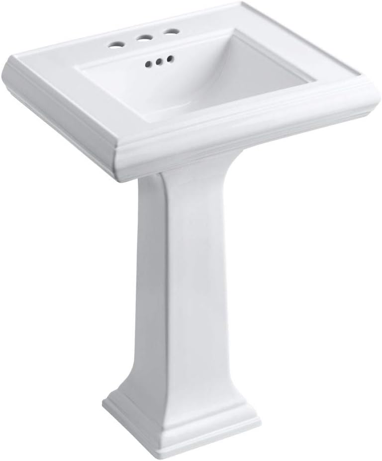 Kohler K-2238-4-0 Memoirs Pedestal Lavatory with 4" Centers and Classic Design, White, 1.25