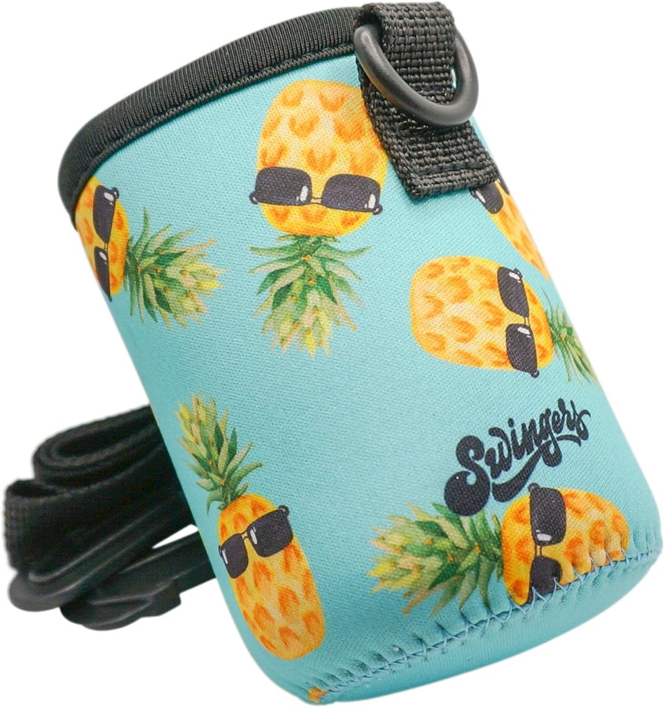 Swingers Beer Cooler with Adjustable Neck Strap (Neoprene Hands-Free Can or Bottle Holder) (Pineapples)