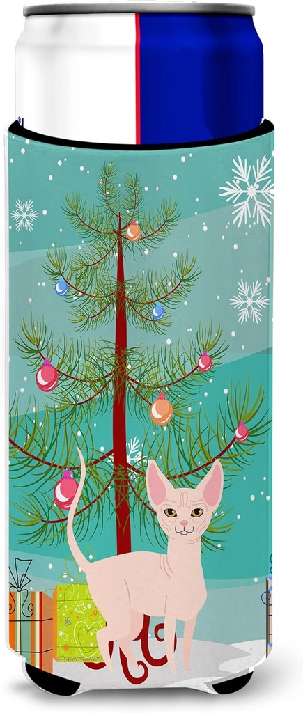 Caroline's Treasures Sphynx Cat Merry Christmas Tree Michelob Ultra Hugger For Slim Cans, Slim Can, Multicolor