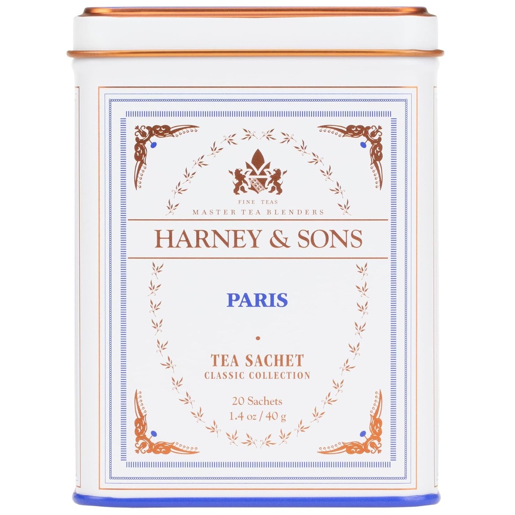 Harney & Sons Paris Black Tea – 20 Sachets | Fruity Vanilla & Caramel Blend with Hint of Lemony Bergamot