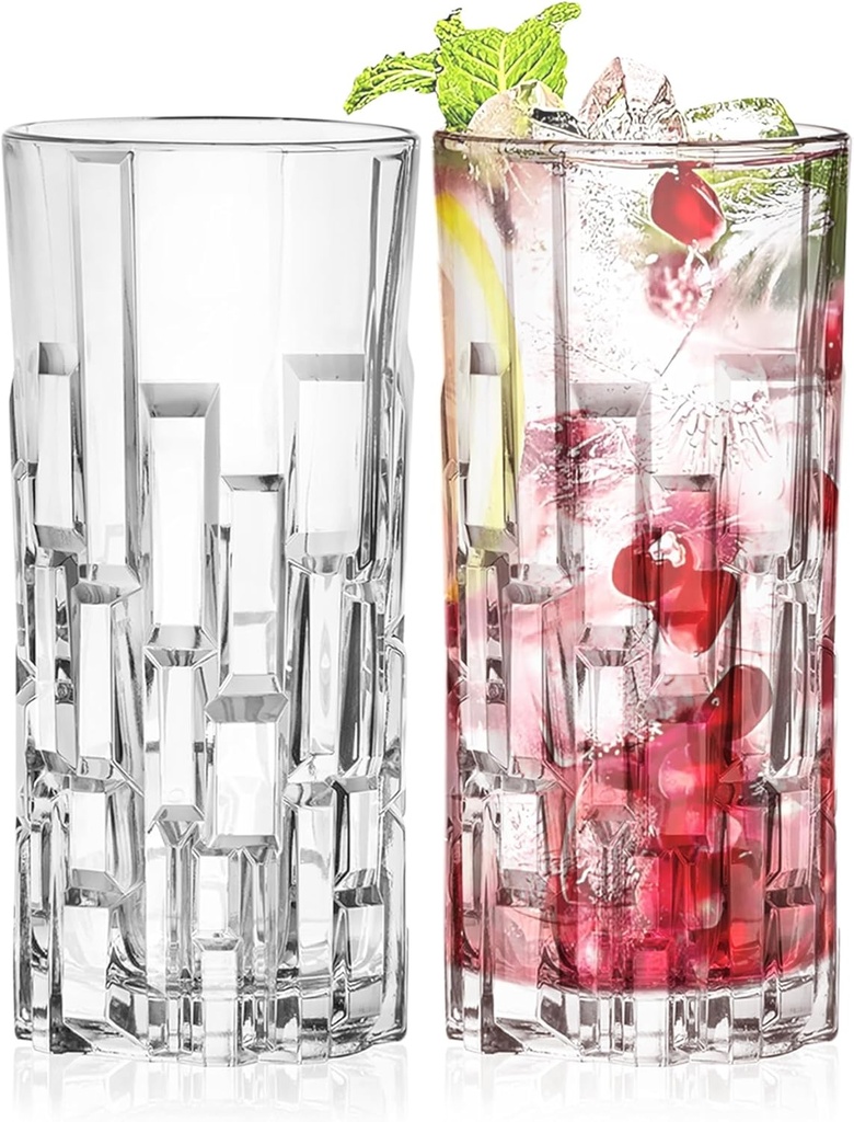 Barski Highball Glass - Drinking Glasses - Set of 2 Hiball Tumblers - Glass Crystal Tumbler - for Water, Juice, Beer, Mixed Cocktails, Mojito Glass, Tom Collins Bar Glassware, 11.6 oz, Made in Europe