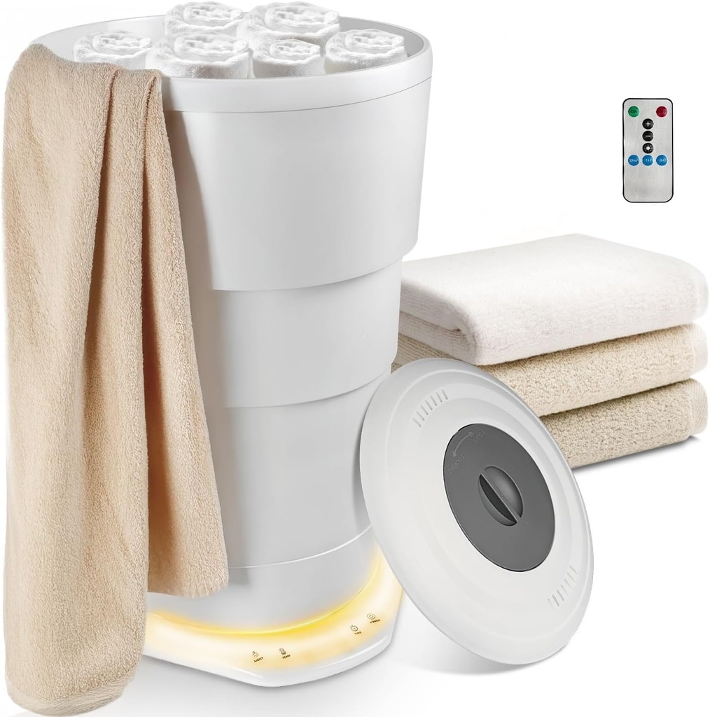 Towel Warmer Bucket, Foldable 23L Large Towel Warmer for Bathroom with Remote, Auto Shut Off, Fits Up to Two 40"X70" Oversized Towels, Bathrobes, Blankets, Gifts for Men, Women, Mom, Dad