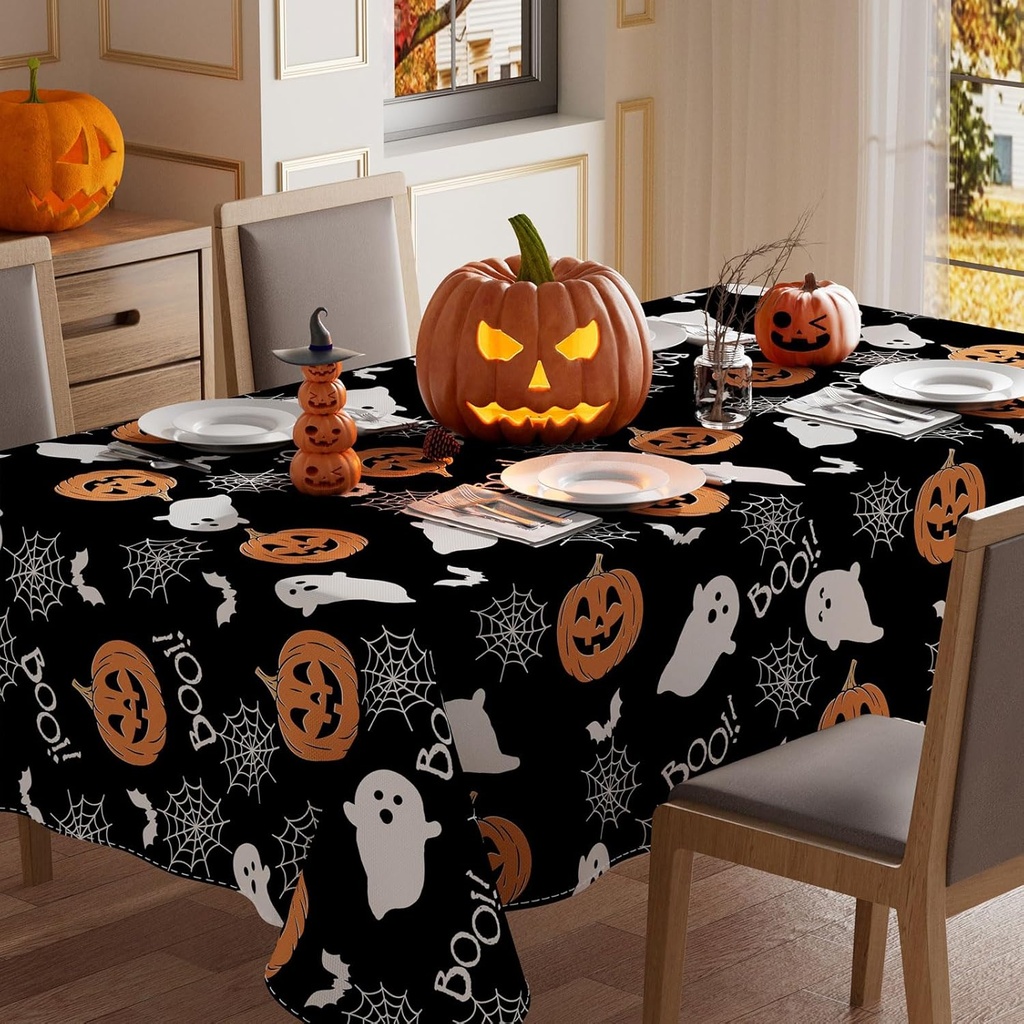 XCHI Black Spooky Pumpkin Ghost Halloween Tablecloth Rectangle Washable Table Covers for Indoor Outdoor Dining Home Party Decorations Table Cloth 60x84 Inch