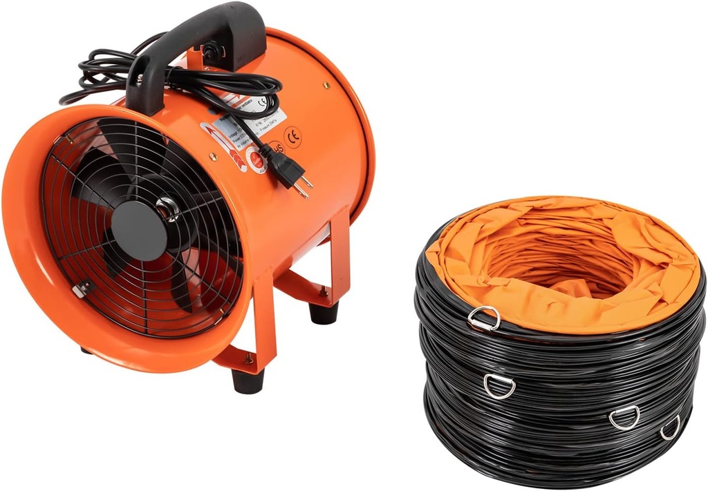 Ventilator Fan 10" Portable Extractor Fan, 320W 1518 CFM 3300RPM High Efficiency Utility Blower Exhaust Fan w/16 ft PVC Ducting for Exhausting&Ventilating at Home and Job Site (32.8 ft PVC Ducting)