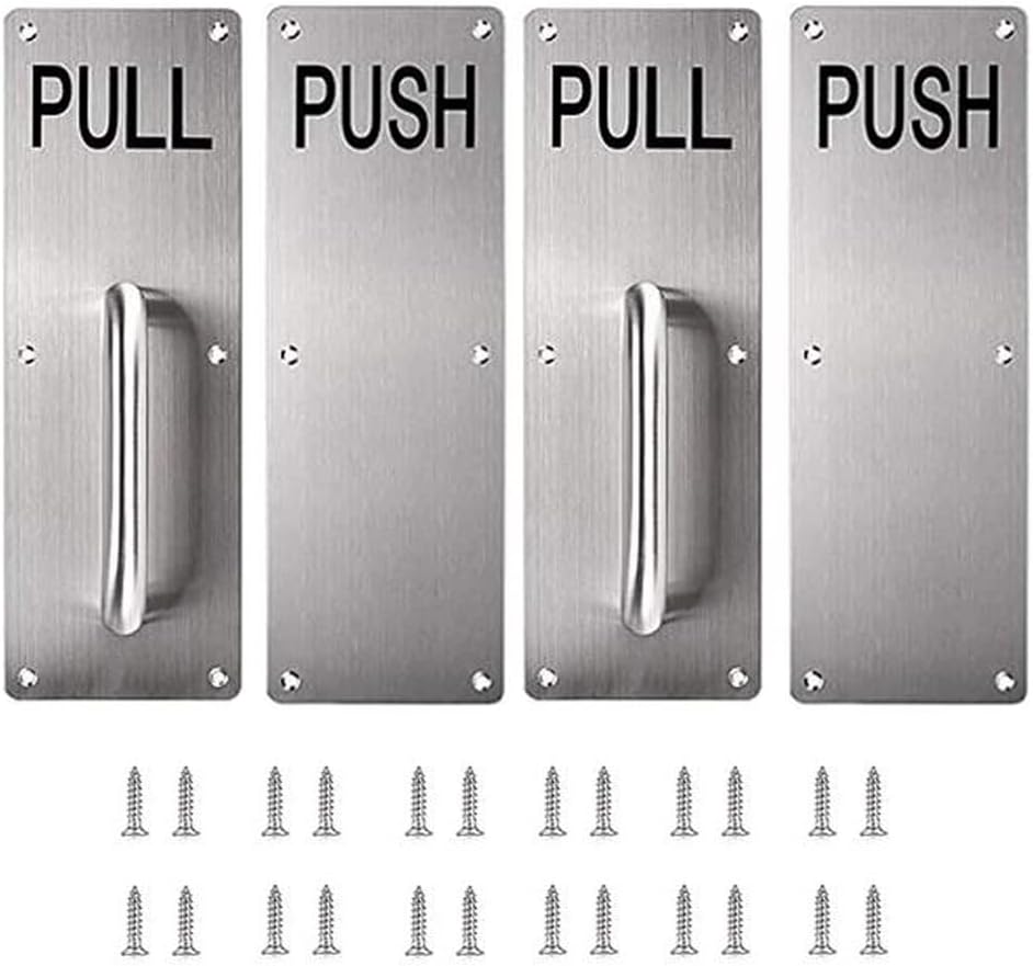 ANSTER 2 Set 12'' Stainess Steel Door Handle Pull & Push Plate - Heavy Duty Gate Bar for Home/Office/Warehouse/Public /Commercial Places, Suitable of Wooden/Composite with Screws, Brushed, Silver