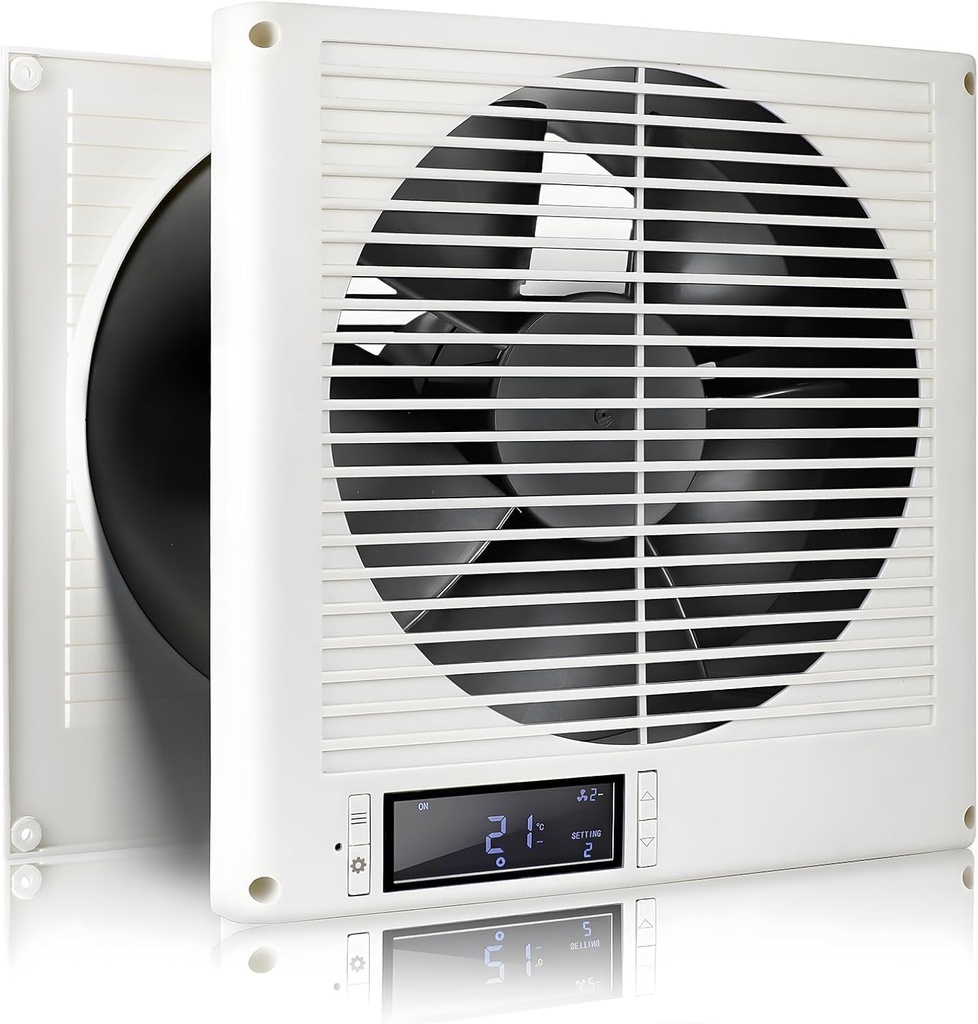 Room to Room Air Vent Fan 8” Two-Way Airflow Through Wall with Temperature and Timer Setting In-Wall Vent Fan
