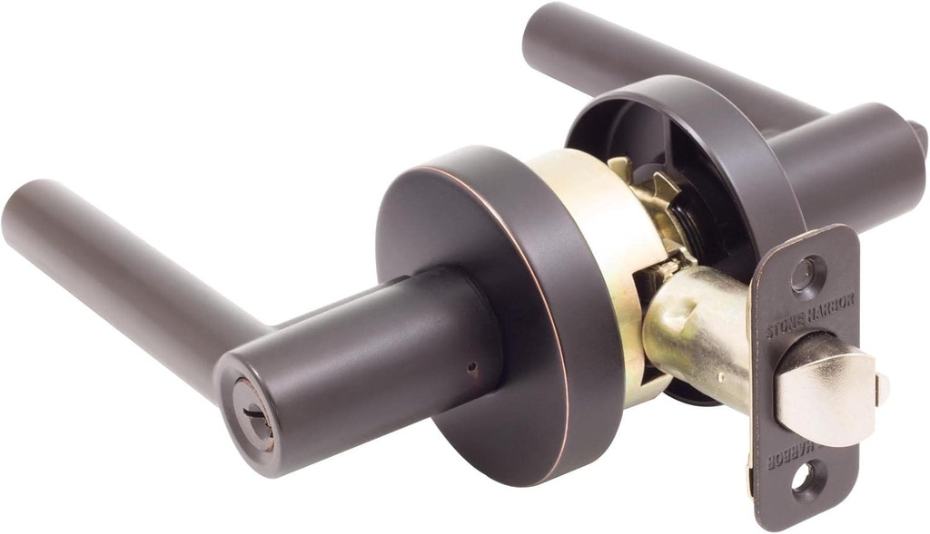 Stone Harbor Hardware Zurich Door Lever with Round Rosette, Entry Latch, KW Keyway, Vintage Bronze