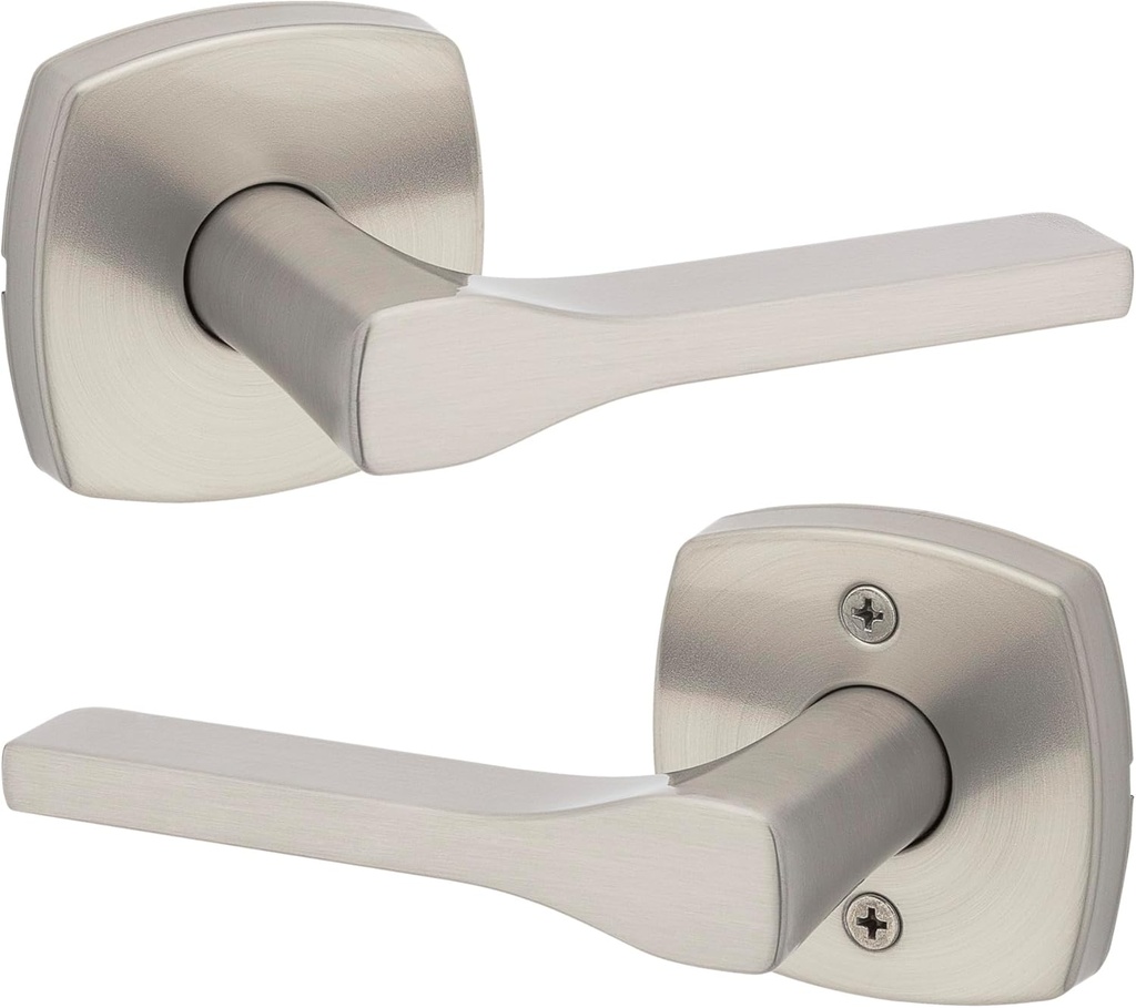 Kwikset Tripoli Lever Interior Passage Door Handle, Lever For Closet and Hallway Doors, Reversible Non-Locking Handle Lever, Satin Nickel, with Microban Protection