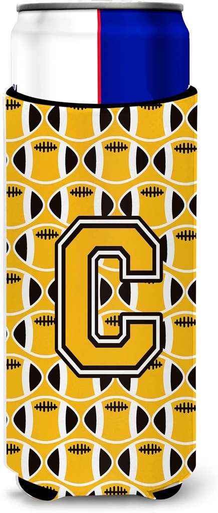 Letter C Football Black, Old Gold and White Ultra Beverage Insulators for slim cans