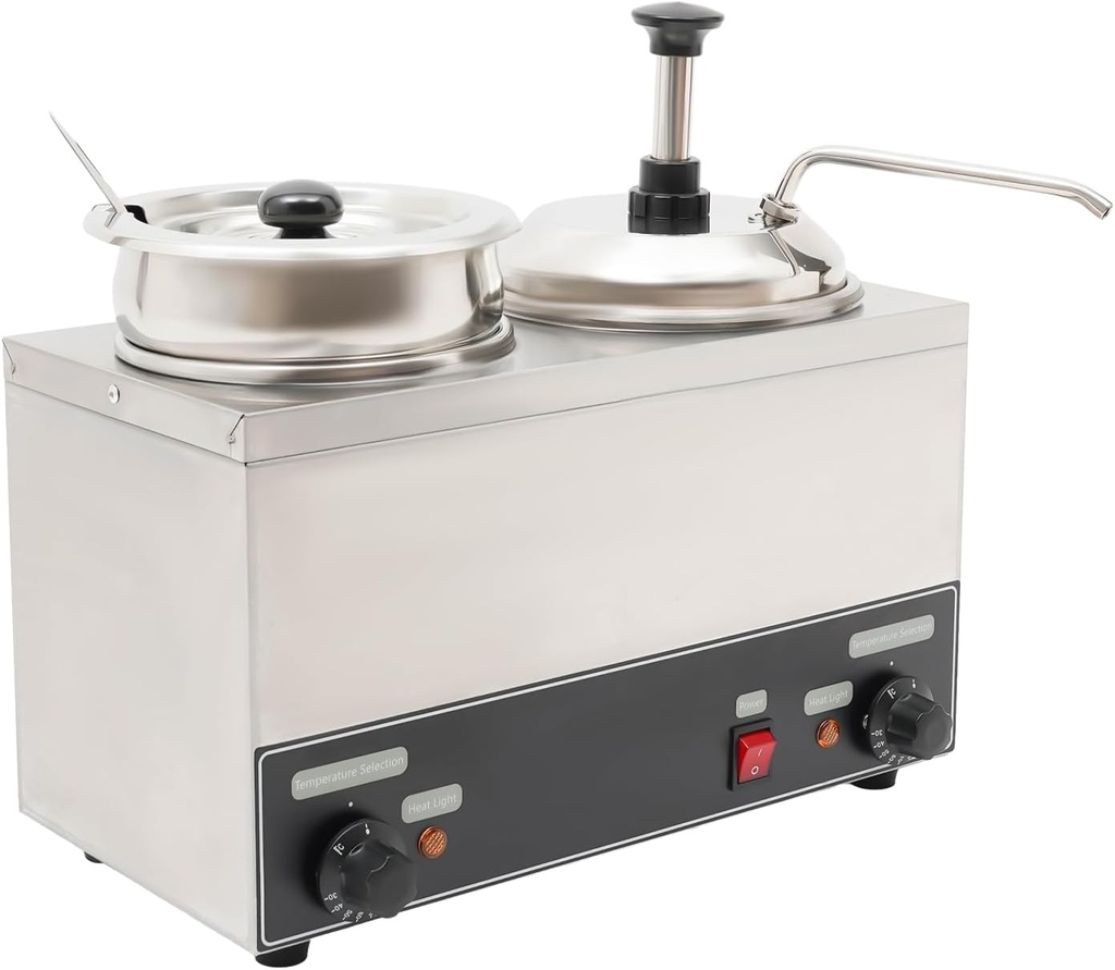 500W Electric Cheese Dispenser with Pump and Spoon, 4.23 Qt Commercial Hot Fudge Warmer Sauce Dispenser Machine, 86-230℉ Temp Adjustable Cheese Nacho Sauce Warmer, for Hot Fudge Cheese Caramel
