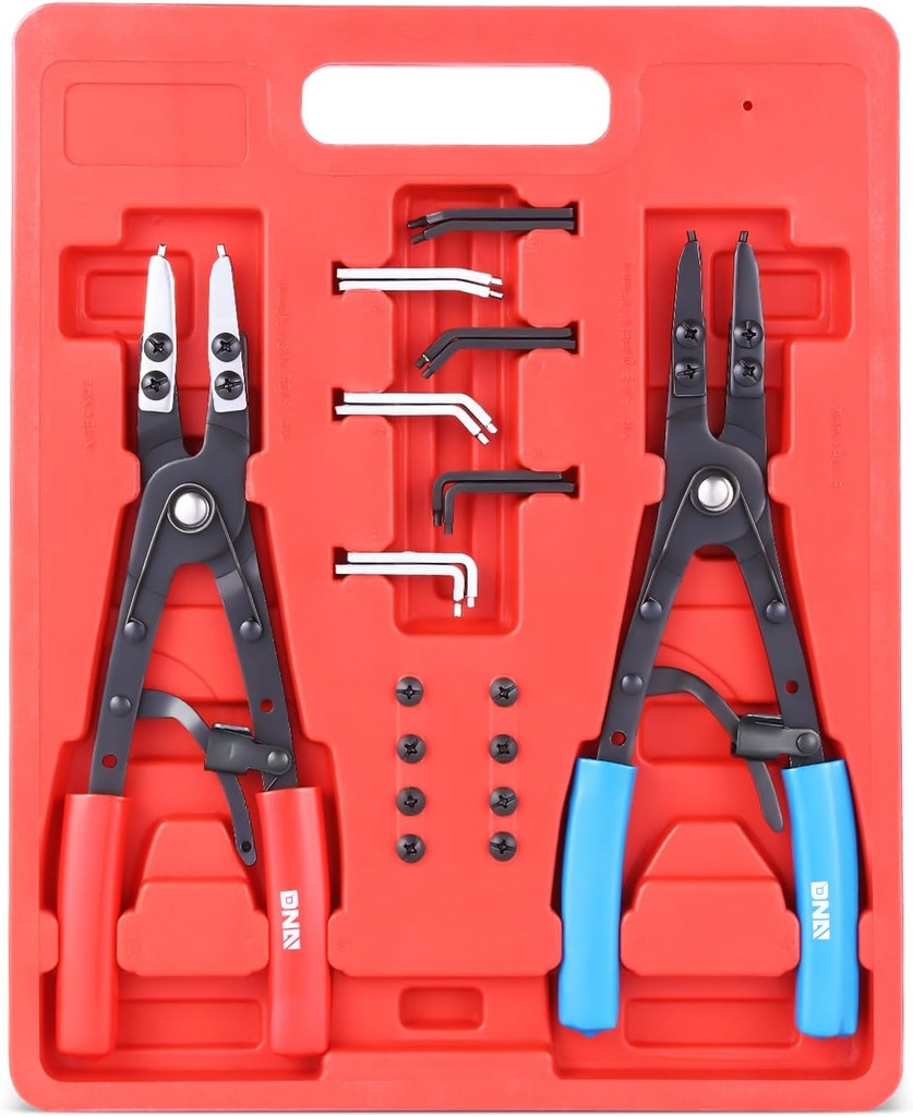 DNA MOTORING 2pc 10 in Heavy Duty Multi Angle Internal External Spring Ratchet Circlip Plier For Ring Remover Retaining Snap Ring Plier Set, W/Case, Tools-00533