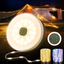 Camping String Lights, 2 in 1 Quick Storage 32.8FT Rechargeable Tent Lights String with 8 Modes, Hanging Waterproof Portable LED Lamp for Outdoor Patio Awning Garden Party Essentials
