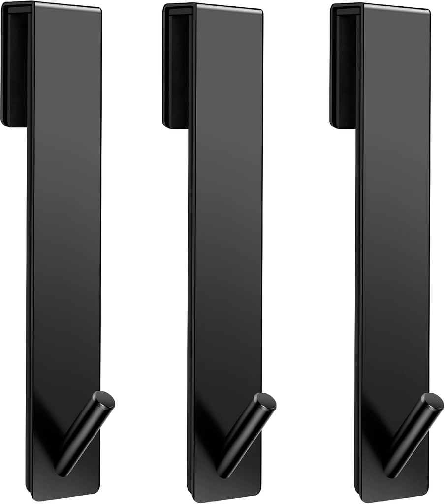 Shower Door Hooks(7.5 Inch),Extended Over Door Hooks for Bathroom Frameless Glass Shower Door,Stainless Steel Towel Hooks,Heavy Duty Rack Hooks for Robe,Towel-3 Pack-Black