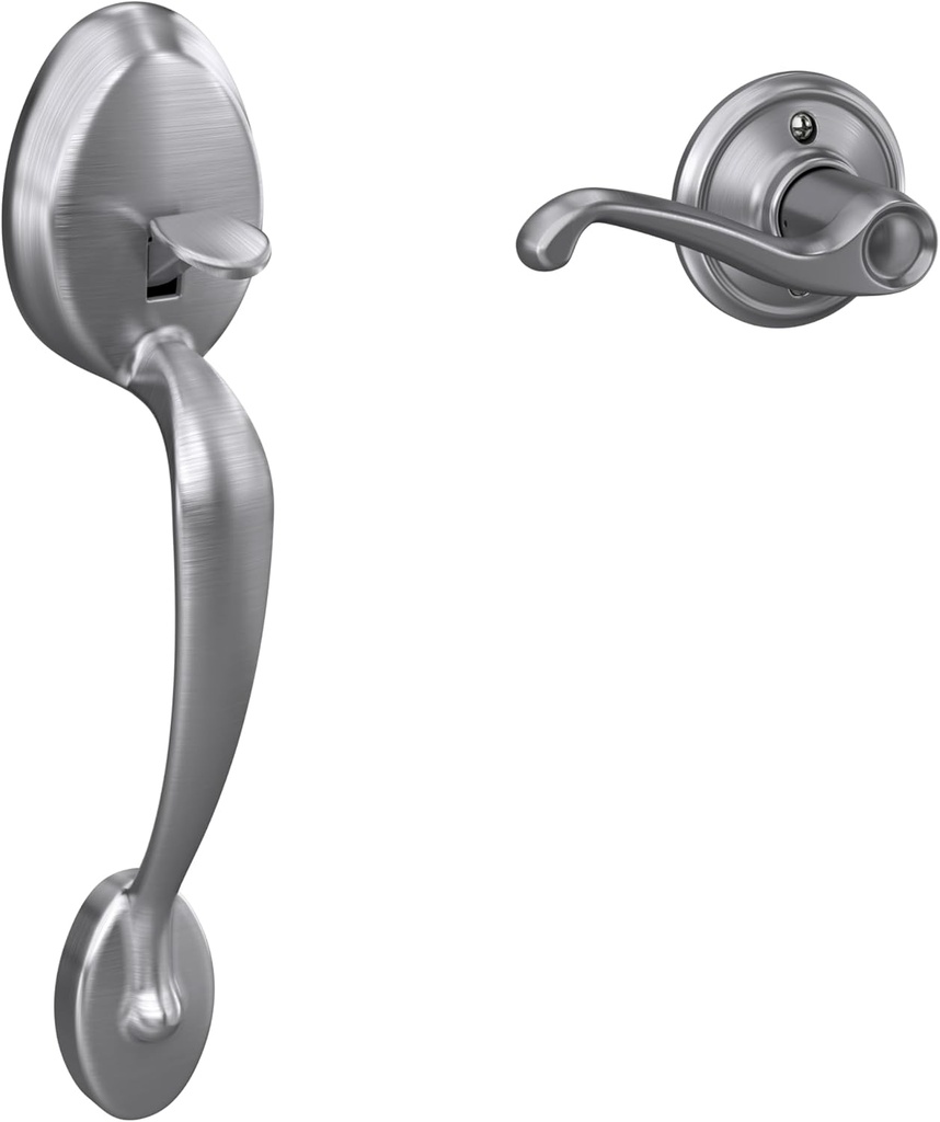 Schlage Standard Front Entry Handleset with Right Handed Flair Door Lever, Lower Half Grip, Satin Chrome, FE285 PLY 626 FLA RH