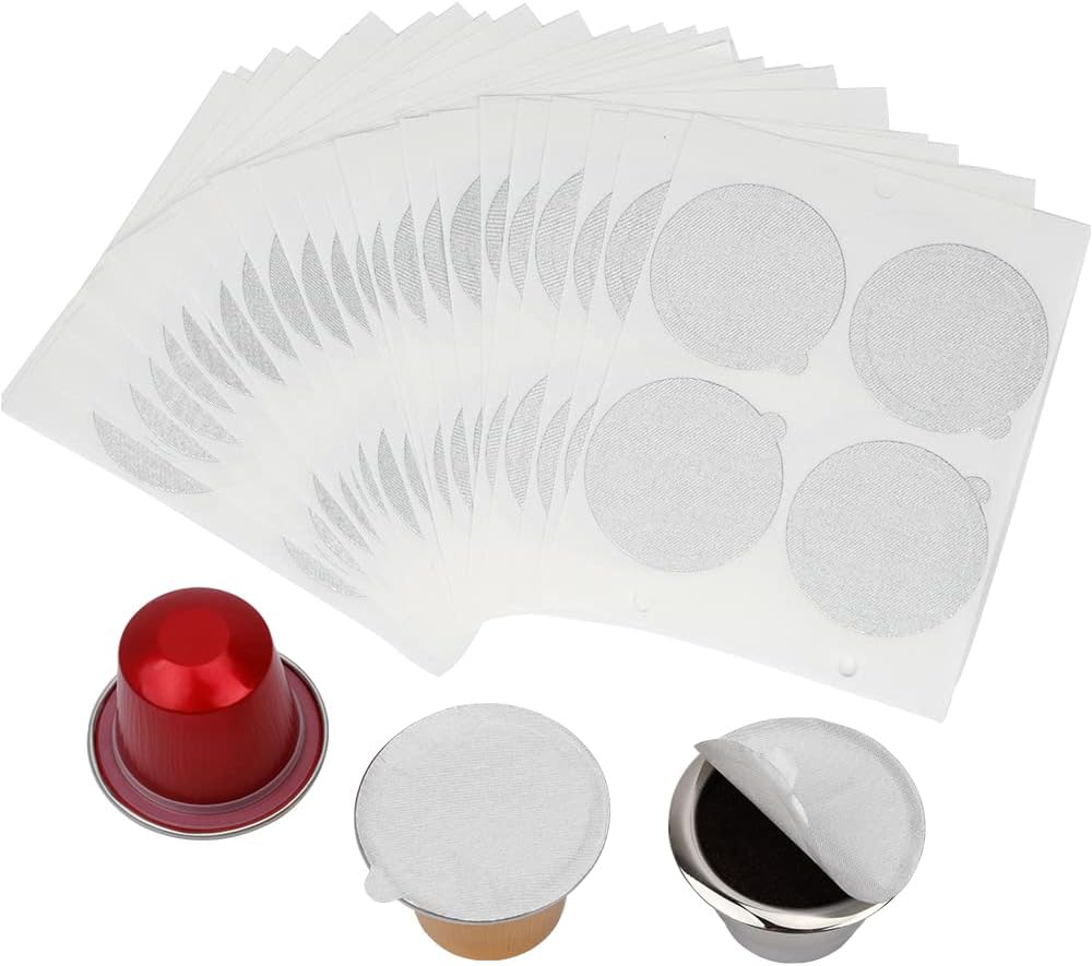 100Pcs Aluminum Espresso Lids Foil Sticker Seals for Reusable Capsules Refillable Coffee Pods Compatible with Nespresso Original Line Machine