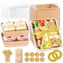 100 Pack Charcuterie Boxes with Clear Lids, 5.5 Inch Mini To Go Charcuterie Food Containers+200 Cocktail Picks+100 Lables, 504 Pcs Disposable Paper Dessert Boxes for Salads,Dessert Cake