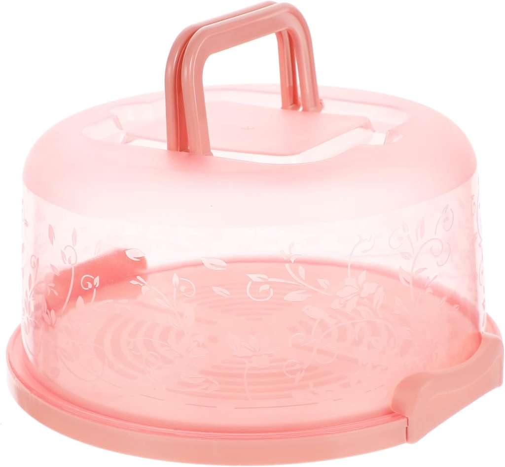 Garneck Portable Round Cake Storage Box with Handle Pink PP Cake Carrier Container Easy Assembly Packing for Travel Parties and Bakery Use