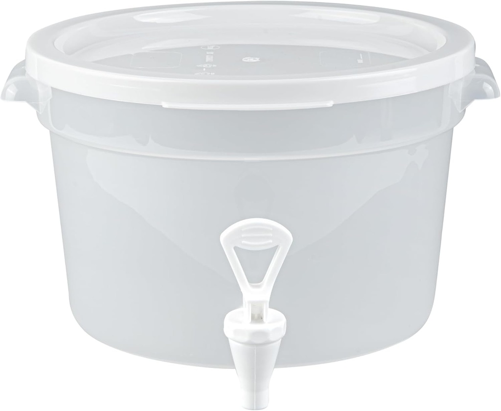 Restaurantware-Bev Tek 3 Gal Beverage Dispensers, 4 Dishwashable Juice Dispensers - Bases Sold Separately, Decals Included, Clear Plastic Drink Dispenser, Freezable, Serve Cold Beverages