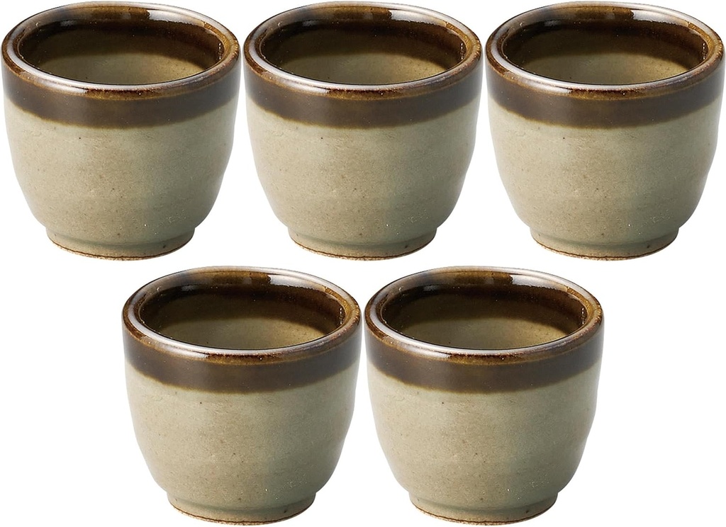 セトモノホンポ(Setomonohonpo) Set of 5, Karatsu Style Crest Round Gui Drink (Medium) [2.1 x 1.8 inches (5.3 x 4.5 cm)]