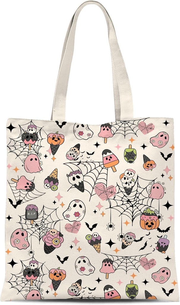 ATHAND Cute Ghost Tote Bag for Women,Halloween Bags,Halloween Candy Bags,Reusable Grocery,Beach,Canvas Tote Bag