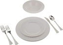 28 Piece Service for 4 Dinnerware Set. Includes 4 Large Plates, 4 Medium Plates, 4 Soup Bowls, 8 Forks, 4 Soup Spoons, 4 Knives