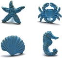 Sea Horse Starfish Seashell and Crab Drawer Pulls Handles for Dresser Cupboard Wardrobe Cabinet Kitchen Beach Ocean Theme Knobs Pack of 4 (Blue) (Blue)