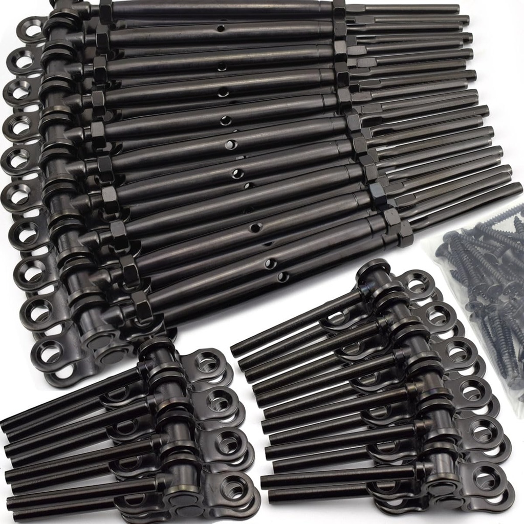 Black Cable Railing Hardware Kit, for 1/8 Cable Railing System for Wood Posts, Stainless Steel Swage Toggle Turnbuckle 20 Pairs