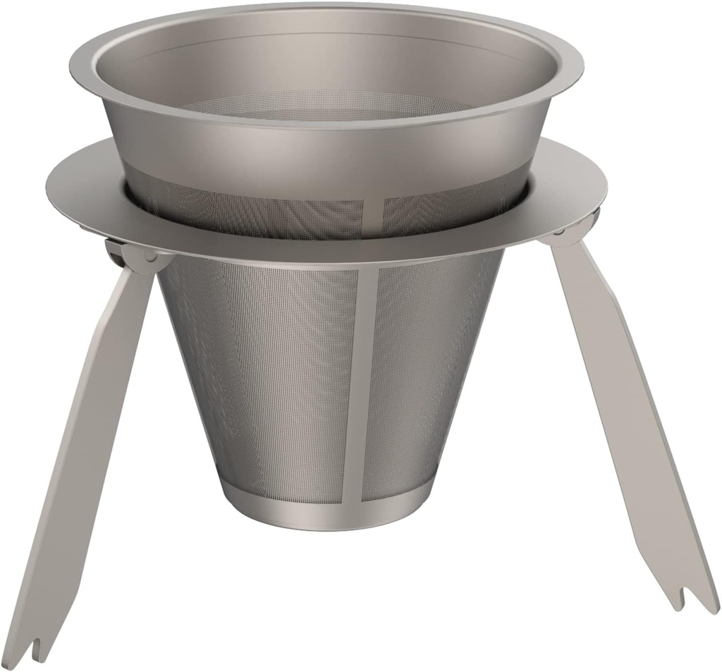 Pour Over Coffee Dripper Titanium Slow Drip Coffee Filter Metal Cone Paperless Reusable Single Cup Coffee Maker 1-2 Cup With Non-slip Cup Stand (Coffee Filter with Stand)