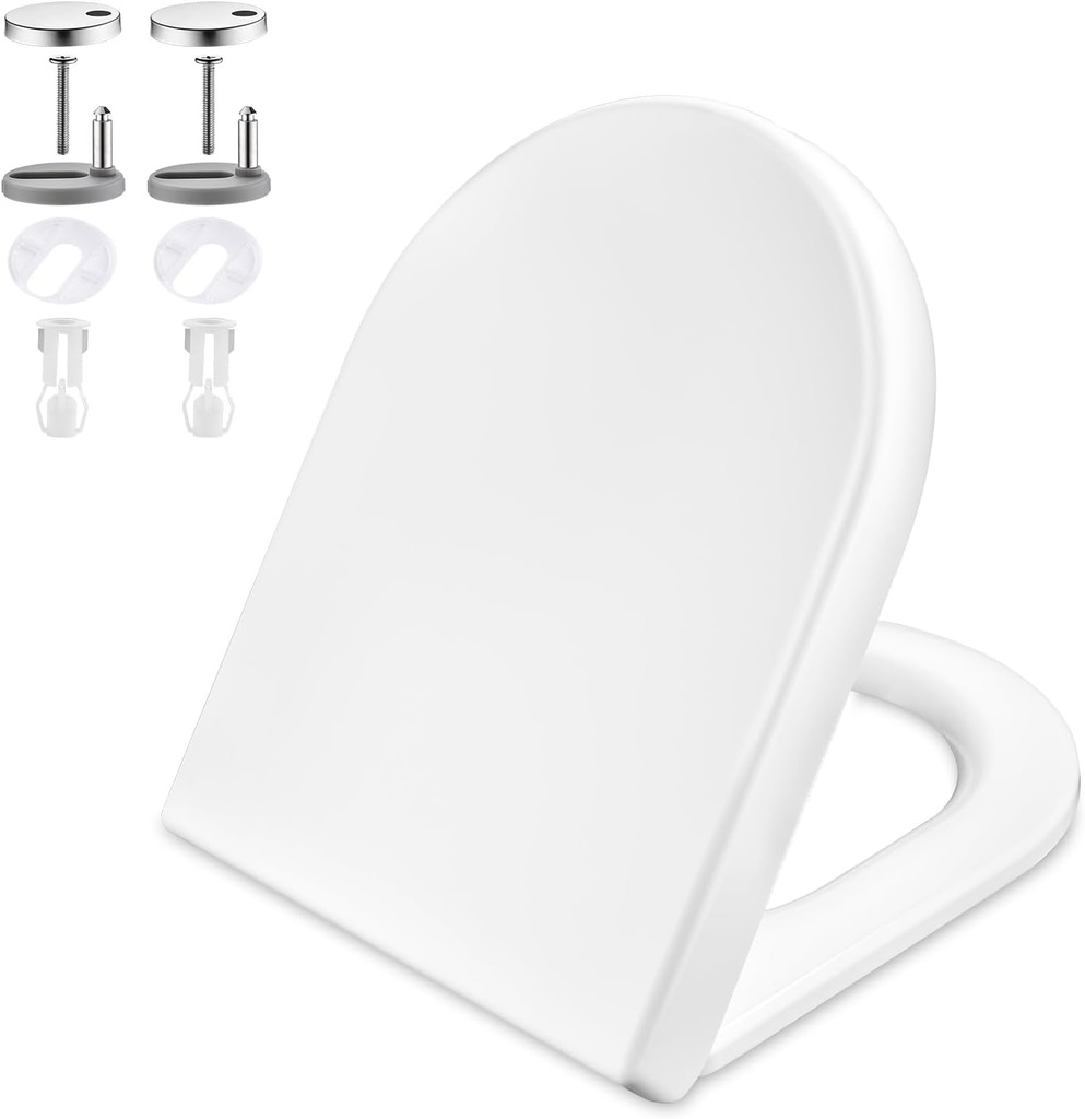 [BRSWYFIDAQBGK2DJ] GRIFEMA - D-Shaped Toilet Seat Cover with Soft Close & Quick Release Hinges, Urea-Formaldehyde, White
