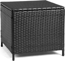 Outdoor Wicker Storage Side Table, Patio Brown PE Rattan End Table with Storage, Square Container for Furniture Covers, Toys, and Gardening Tools (Black)