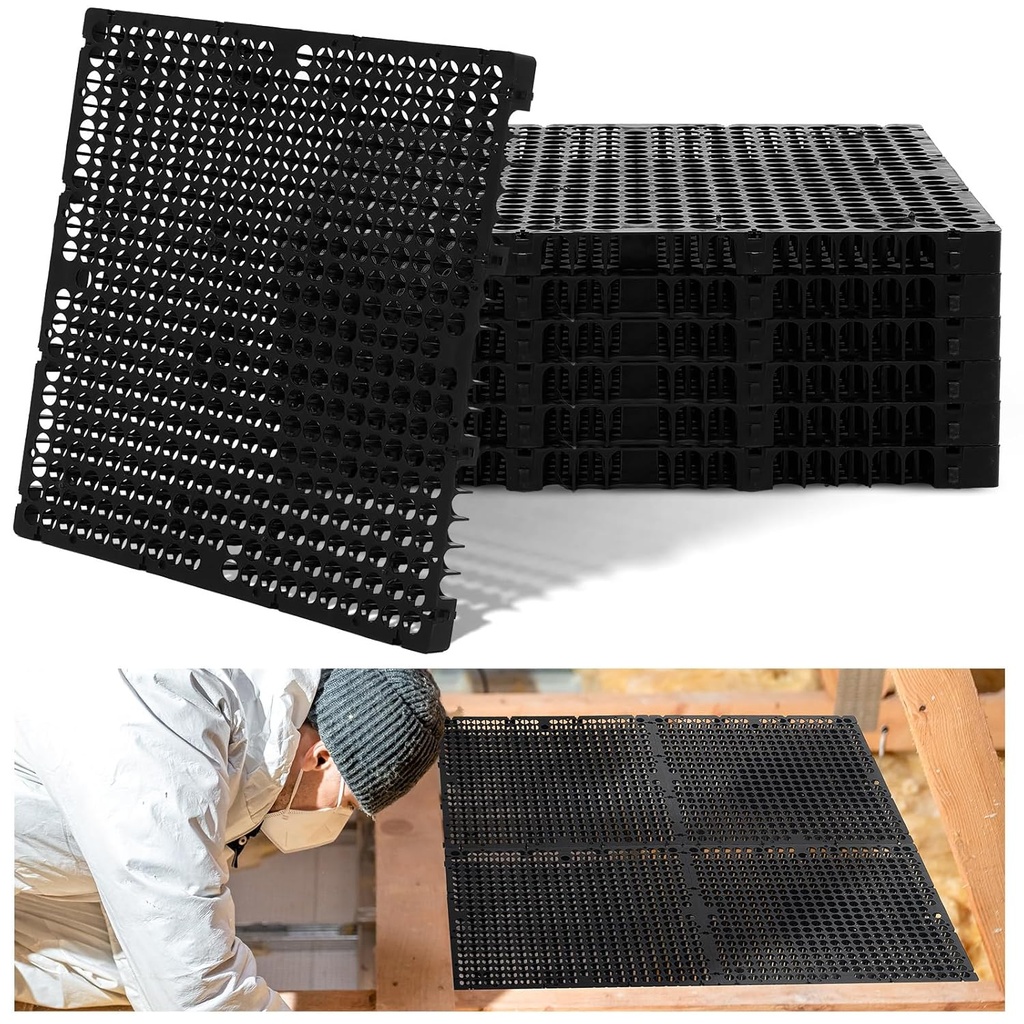 8 Pack Attic Flooring System Deck Bulk Plastic Attic Walking Deck Pallet Board Floor Storage System Easy to Install Floor Tile for Garage Roof and Patio Outdoor(19. 69 x 19. 69 x 1. 5 Inches Black)