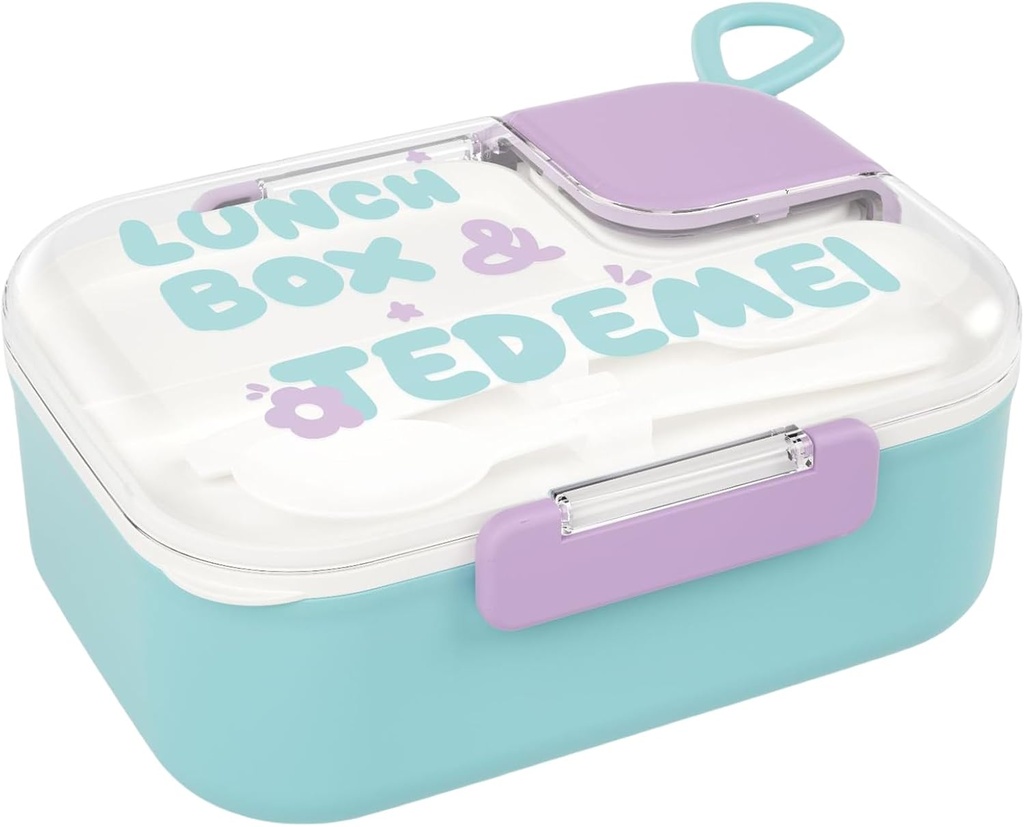 Chchmu Double Layer Bento Box with Dip Grid Portable Compartments Lunch Box with Tableware Leakproof Salad Lunch Containers with Chopsticks Spoon for Work Picnic Travel, Rectangular, Blue