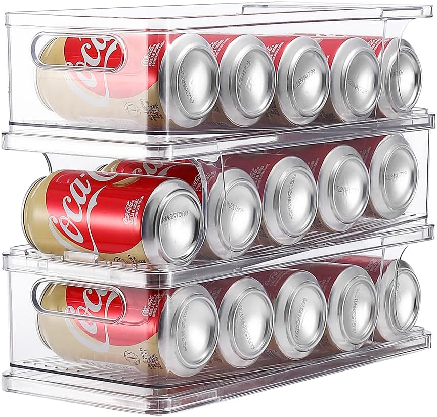 Xicennego 3-Tier Stackable Soda Can Organizer for Refrigerator, Fridge Can Organizer Dispenser, Beverage Can Holder for Refrigerator, Pantry, Cupboard