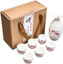 7 Piece Chinese Style,Traditional Retro Japanese Style Ceramic Sake Cups Set with 6 Sake Cups,1 Sake Pot.High-grade Gift Box Best Gift for Family and Friend E