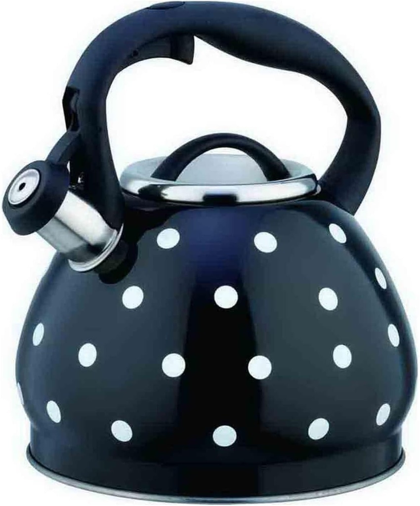 3 Liter Polka Dot Kettle, Stainless Steel Whistling Tea Kettle Stovetop, Fast Boiling Hot Water Teapot for Gas Hobs, Induction and Electric Stove Tops(Black)