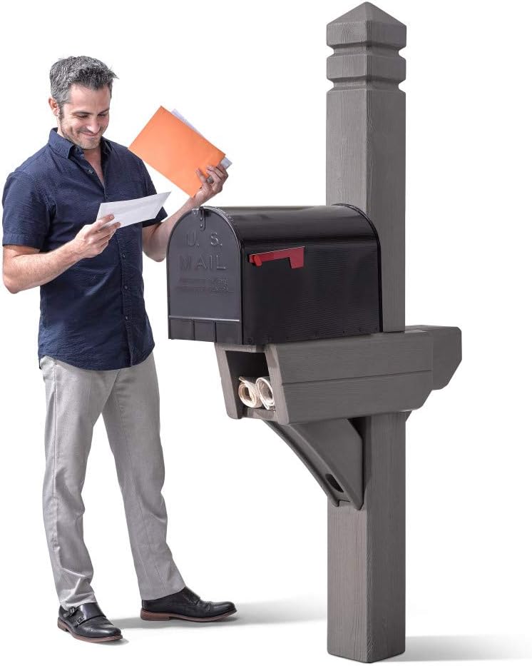 Step2 Highland Mail Post, Realistic Wood-Grain Mailbox Post, Heavy-Duty, Weather Resistant, (Mailbox Not Included) Dark Cedar