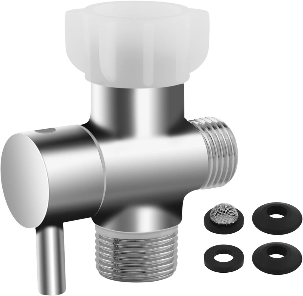 3 Way Bidet T Adapter, Leakproof Metal T Valve with Shut Off Valve, for Handheld Toilet Bidet 7/8” X 7/8” X 1/2”or 3/8”, Bidet Attachment for Toilet