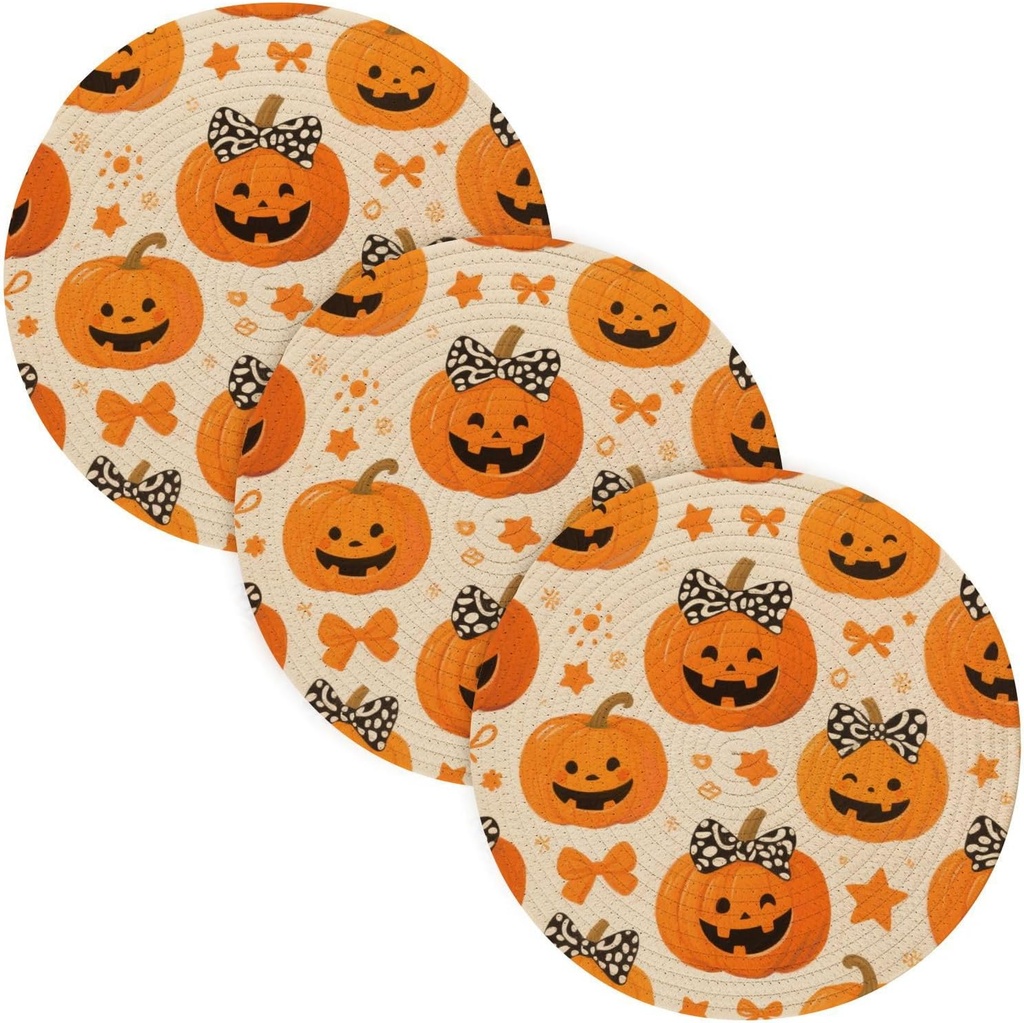 Funny Orange Pumpkins on Halloween 3 Pcs Kitchen Trivet for Crock Pot 15in Hot Bowl Holder Home Accessories Halloween Decorations