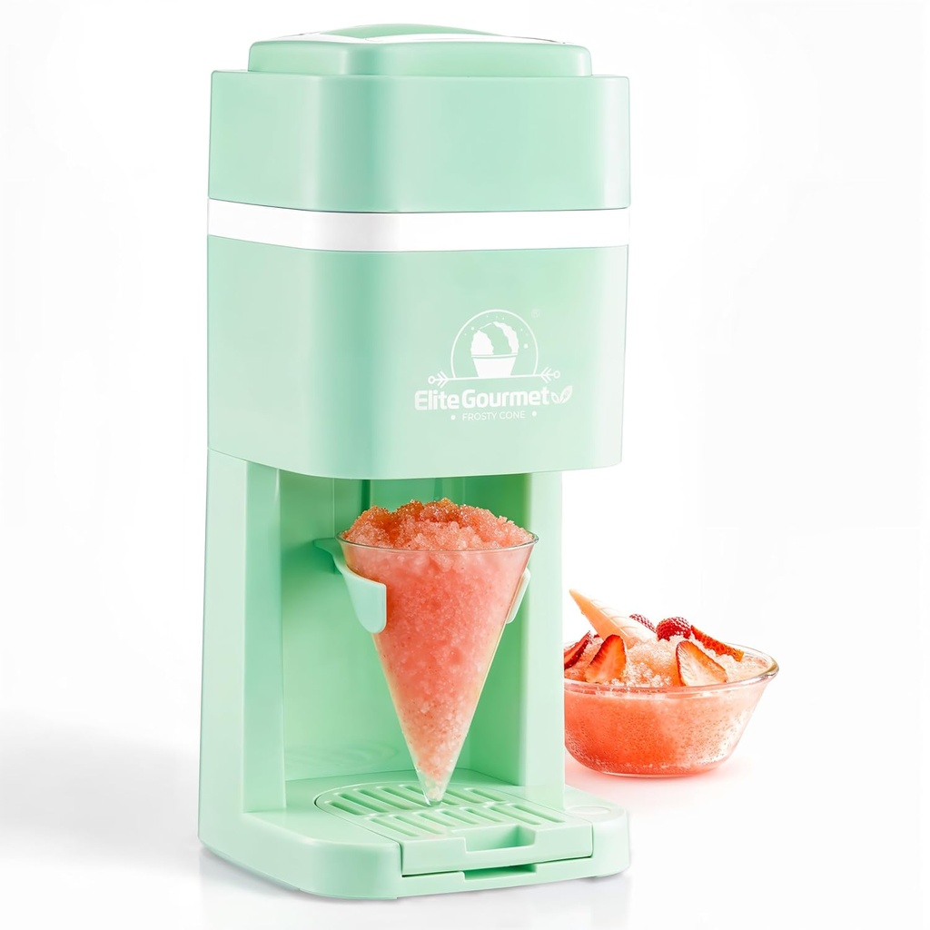 Elite Gourmet Snow Cone & Shaved Ice Maker, ESI2215M, Refreshing Slushies, Margaritas, Boba Drinks, Snow Cone & Holder and Ice Mold, Use Cubed & Bagged Ice, Stainless Steel Shaving Blade, Mint